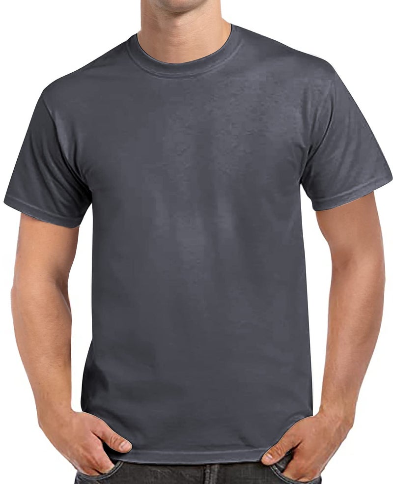 QUALFORT Men's Ultra Soft Cotton Blend T-Shirt Classic Fit Lightweight Cooling Short Sleeve Casual Basic Shirt Dark Grey Medium - Image 4